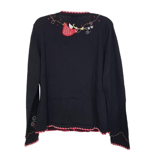 Berek Christmas Cardigan Womens Size Medium Black Vintage Nutcracker Beaded - Picture 9 of 14